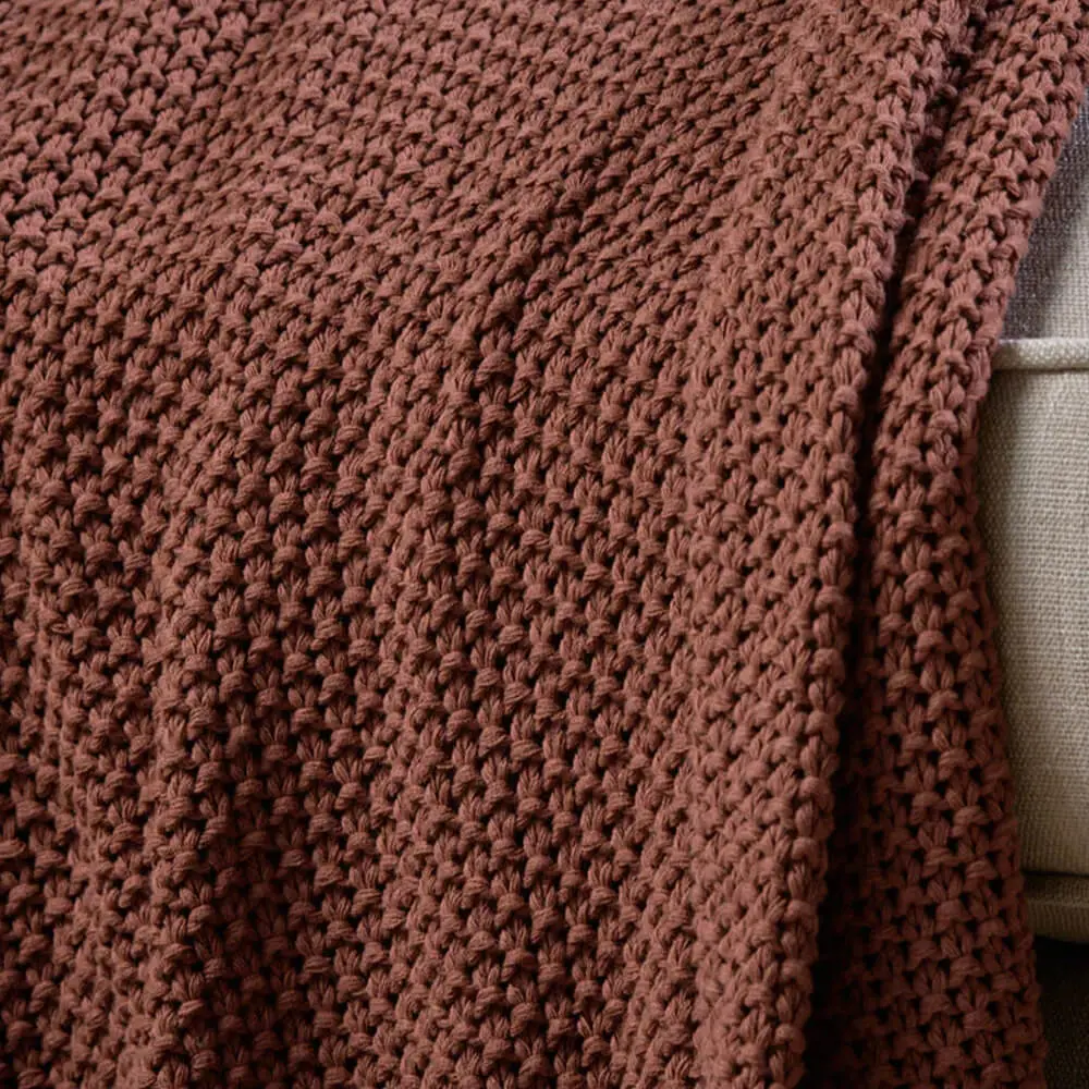 Nkuku Nahan Moss Stitch Cotton Throw Rust